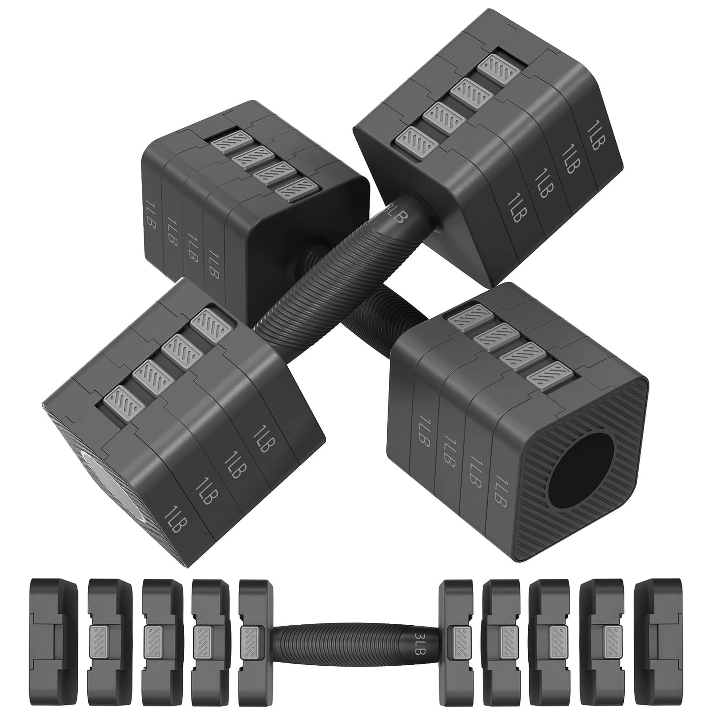 Adjustable Dumbbells Set of 2, 5-in-1 Adjustable Weight Dumbbells for Women/Men, 3lb/5lb/7lb/9lb/11lb Dumbbell Weights Set for Home Gym Workout
