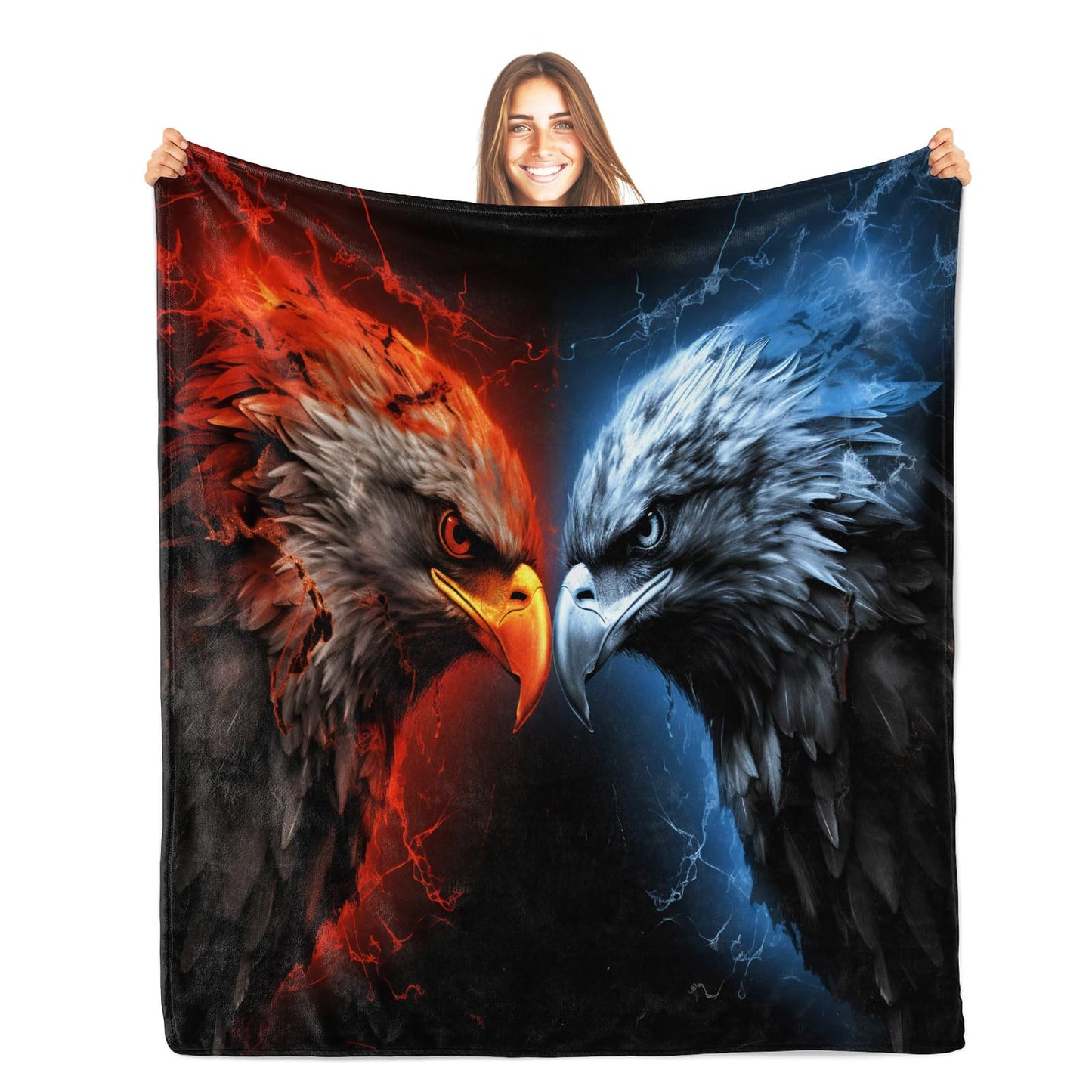 PAOABIU Eagles Blankets, Bald Eagles Throw Blanket for Couch Bed Sofa, Blue and Red Blankets and Throws - Super Soft Cozy Plush Flannel Blanket Gifts & Decor, 66x90