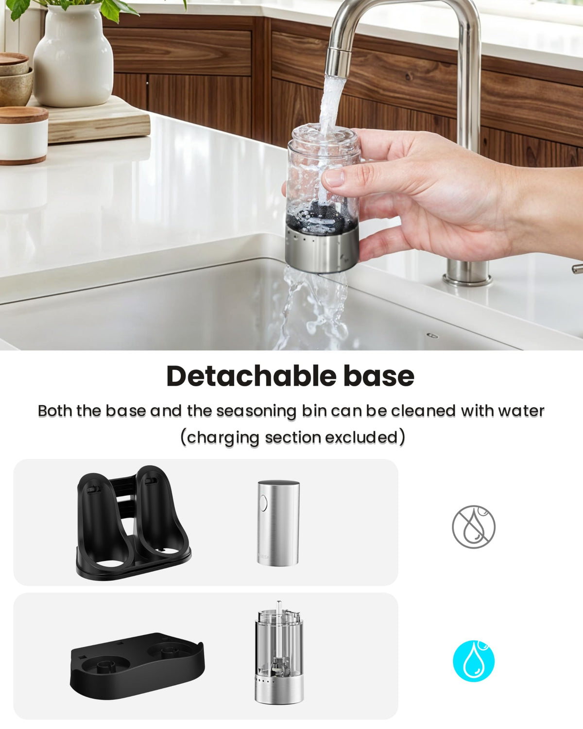 Electric Salt and Pepper Grinder Set with Rechargeable Base - Automatic Refillable Electric Salt and Pepper Shakers with Large Capacity, LED Light & Adjustable Coarseness, Stainless Steel