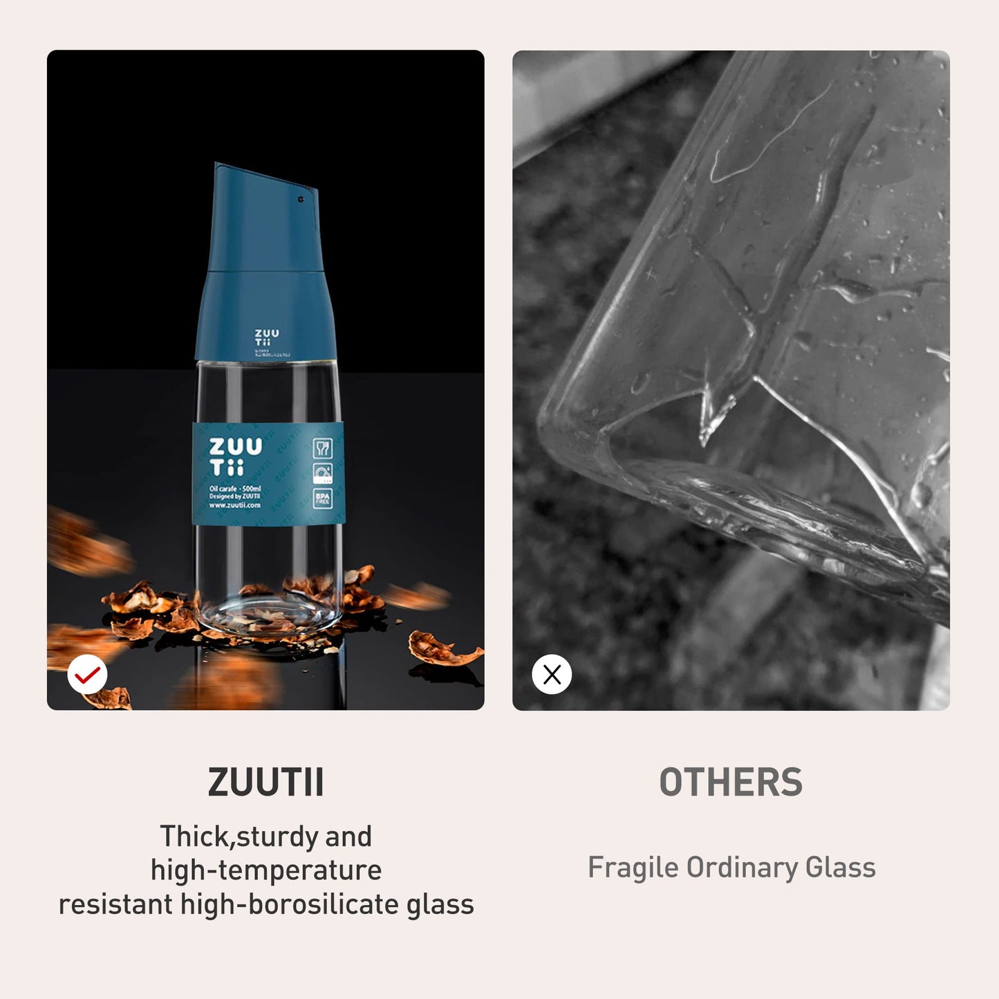 Zuutii Olive Oil Dispenser - Drip Free Spout Bottle for Kitchen Glass Oil and Vinegar Dispenser - Blue