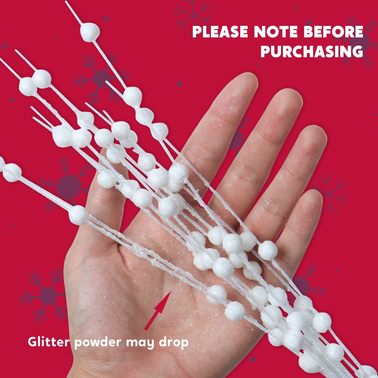 Joiedomi 24 Pcs Christmas Tree Berry Stem (White), Decorative Bead Sticks, Glittery Twigs, Picks, Branches for Christmas Tree, Small Vase, Holiday, Wedding, Party (17 Inches, White)