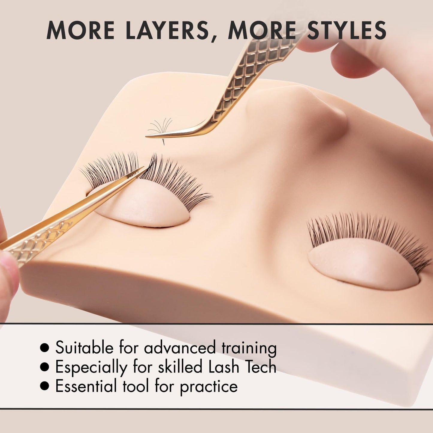 Embagol Double Layer Lash Mannequin Head - Realistic Soft-Touch Rubber Head With 2 Layers Replaced Eyelids - Training Makeup Head(1 Pair Removable Eyelids)