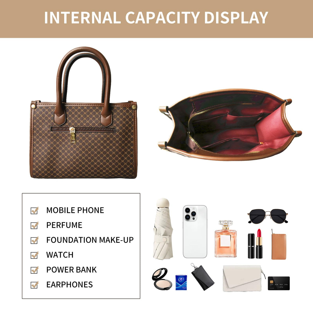 Tigpoy 3pcs Purses and Handbags Set for Women, Top Handle Satchel Purse, Satchel Shoulder Bag with Wallet and Card Purse, Vegan Leather Crossbody Bag Handbags for Daily Use (Coffee)