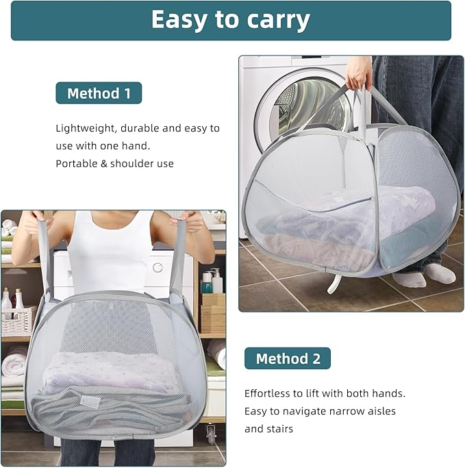 2 Pack Collapsible Laundry Baskets, 90L Large Foldable Laundry Basket, Durable