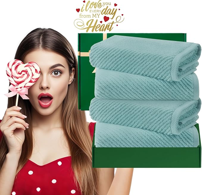 Teal Hand Towels for Bathroom, Bathroom Hand Towels Set of 4, Large 18" x 28"