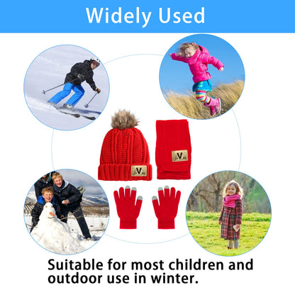 Kids Knit Hat/Scarf/Gloves Set,Winter Warm Set with Beanie and Long Scarf