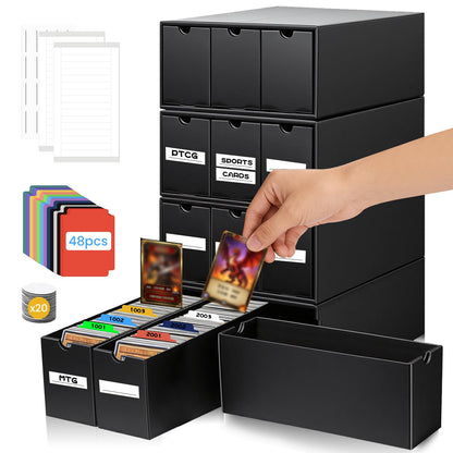 JUMPOW Trading Card Storage Box - 12000+ Card Storage Box Organizer, Bulk Card Sports Card Storage Boxes With 48 Card Dividers, Labels & Tapes, For TCG/MTG/PTCG/Baseball Card Storage And Collection