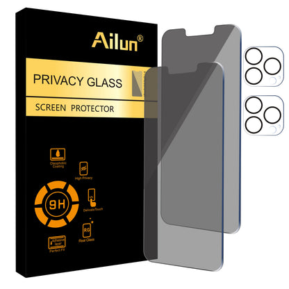 Ailun 2Pack Privacy Screen Protector Compatible for iPhone 14 Pro Max [6.7 inch] + 2 Pack Camera Lens Protector, Anti Spy Private Tempered Glass Film, Case Friendly, [9H Hardness] - HD