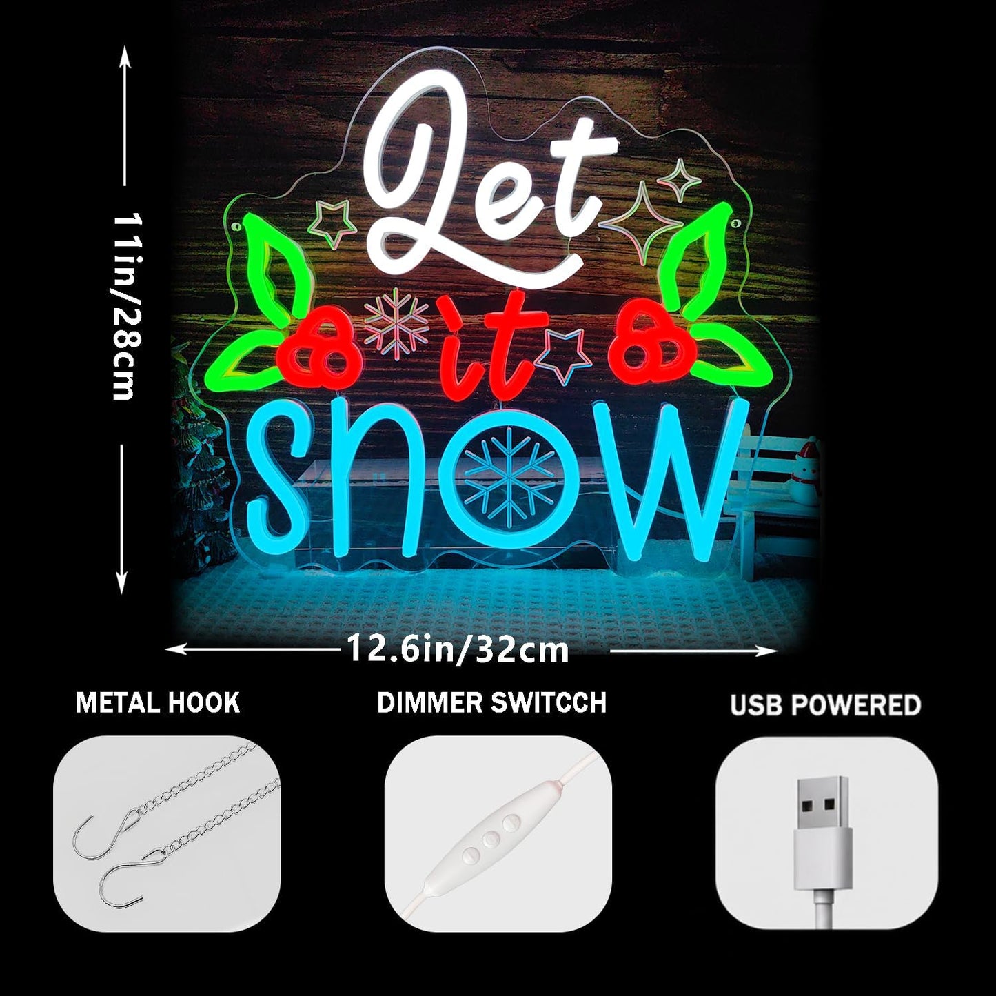 Let It Snow Neon Sign Christmas Neon Sign Dimmable for Wall Decor Led Sign christmas Neon Window Lights Up Sign for Party Bedroom Kids Gift Living Room Winter Home