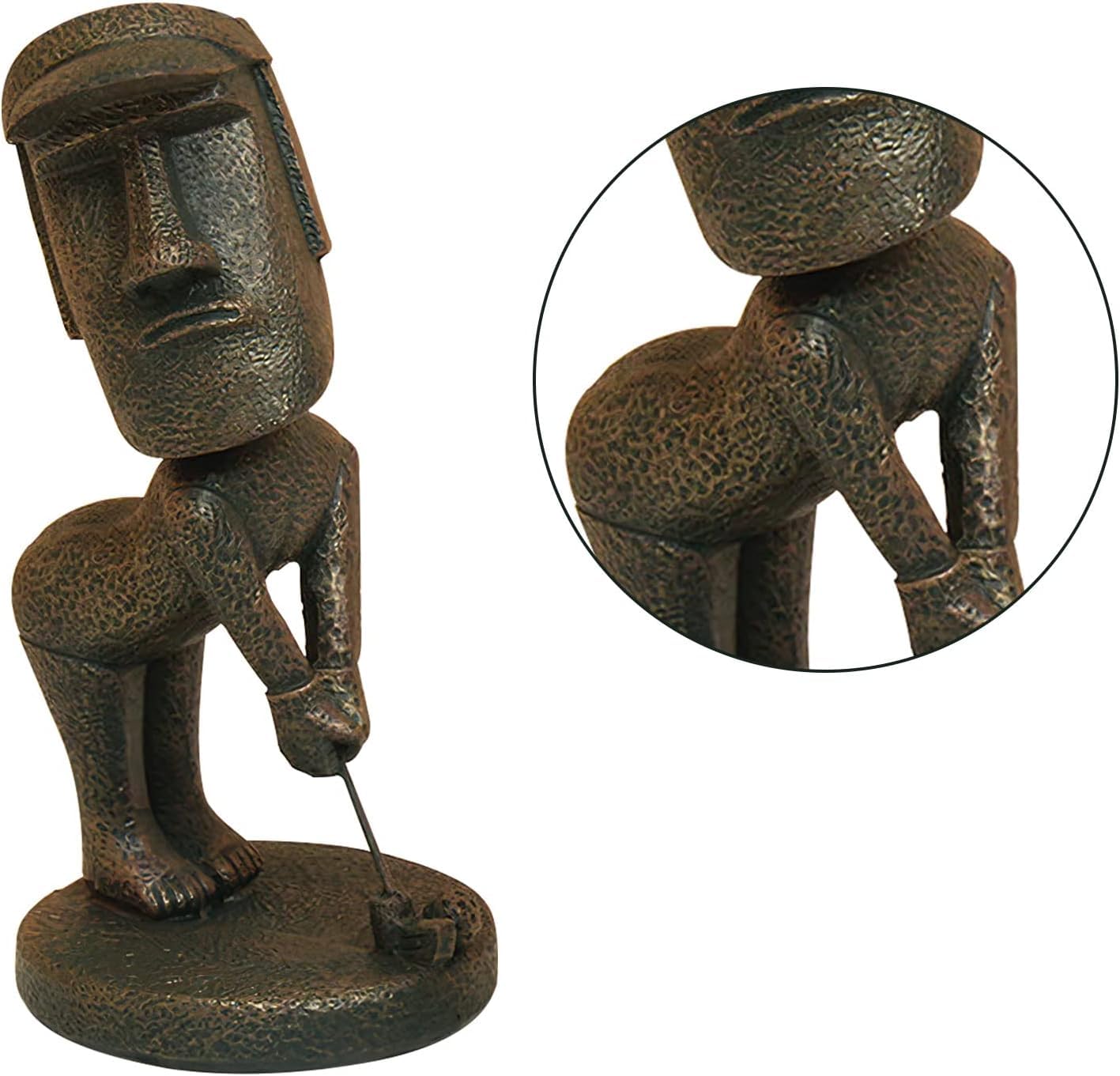 DUPOCHU Moai Statue Decor 6-Inch Easter Island Ornament, Resin Stone Sculpture for Home Shelf Accents, Antique Desktop Decoration Accessories for Office Shelf (Play Golf)