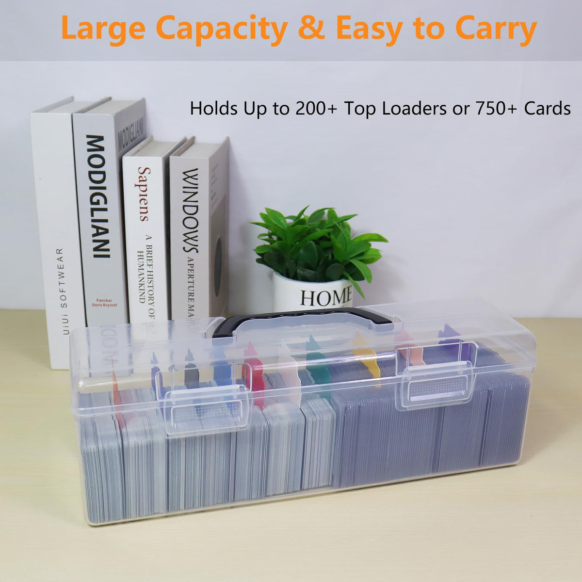 Plastic Trading Card Storage Box, Toploader Baseball Football Sports Card Storage Case with Handle, Clear Playing Card Holder, Holds Up to 200 Toploaders 750 Cards, Fit for Toploader and Standard Card