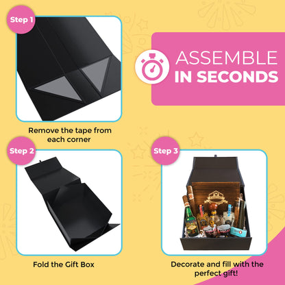 Kiniu 5Pack Black Gift Boxes with Lids Bulk - Gift Boxes for Presents with 25PCS White Tissue Paper - Black Gift Box Set - Collapsible Magnetic Closure Box for Bridesmaid Proposal Boxes, Groomsman Box, Wedding, Birthday, Shirt - 9.25x9.25x3.75 Inches
