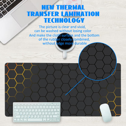 Desk Mat, Black Gold Honeycomb Technology Extended Gaming Mouse Pad Large, 35.4"x15.7" Big Mouse Pad with Non-Slip Base and Stitched Edge, Long Computer Keyboard Mouse Mat for Home Office Work