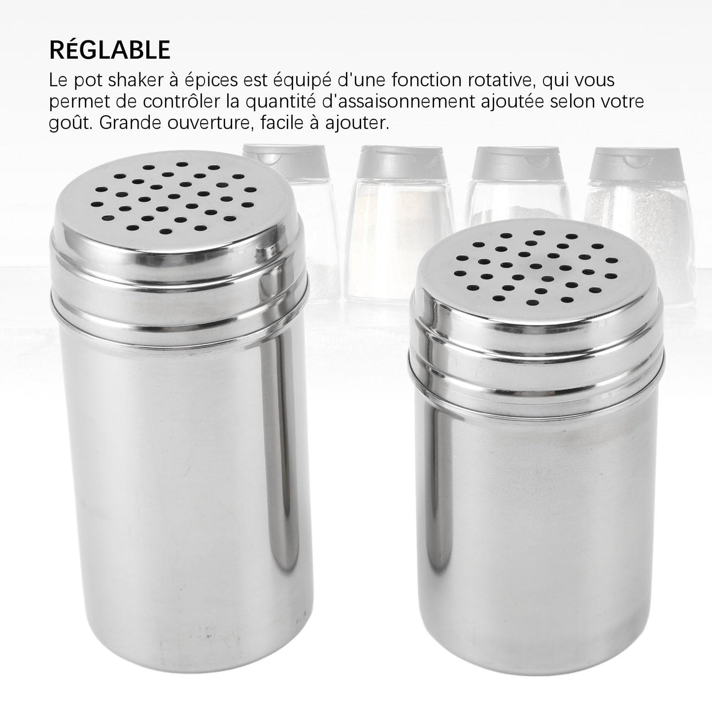 Condiment Shaker, 2PCS 304 Stainless Steel Adjustable Pour Holes Seasoning Dispenser Container Restaurant Organizing Cup for Kitchen Barbecue Camping (Type 2)