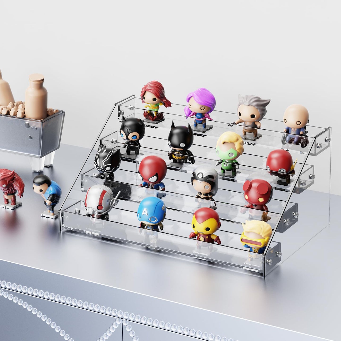 HUITAI Acrylic Display Shelf,Risers Display Stands,Perfume Organizer,Cupcake Stand,Tiered Display Stand,Sticker Display,Card Stands For Display,Card Display Stand,Figure Display，Spice Rack(5 Tier)
