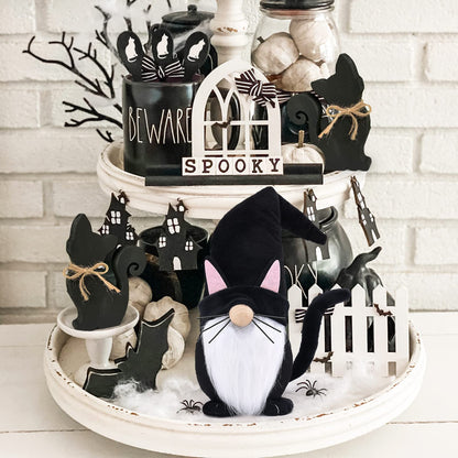Upltowtme Black Cat Gnome Plush 13.5" Handmade Scandinavian Tomte Figurine Spring Farmhouse Decor Ideal Gift for Women and Cat Lovers