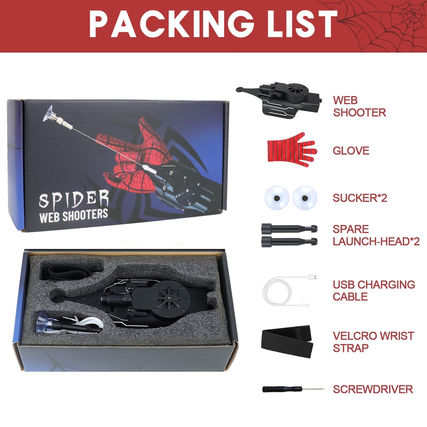 AJJKKA Spider Web Shooters Real,Spider Silk Launcher Wrist Toy for Kids, 8 FT Realistic Web Launcher String, Cool Gadgets String Gloves Shooters Toy for Superhero Role-Play (Black)