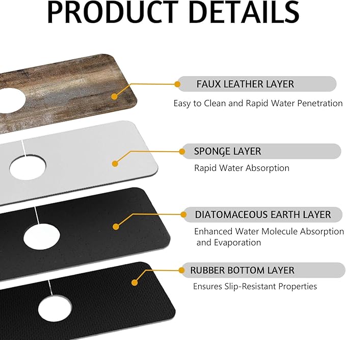 MCALK Dark Brown Kitchen Sink Faucet Mat Splash Guard, Absorbent Quick-Dry