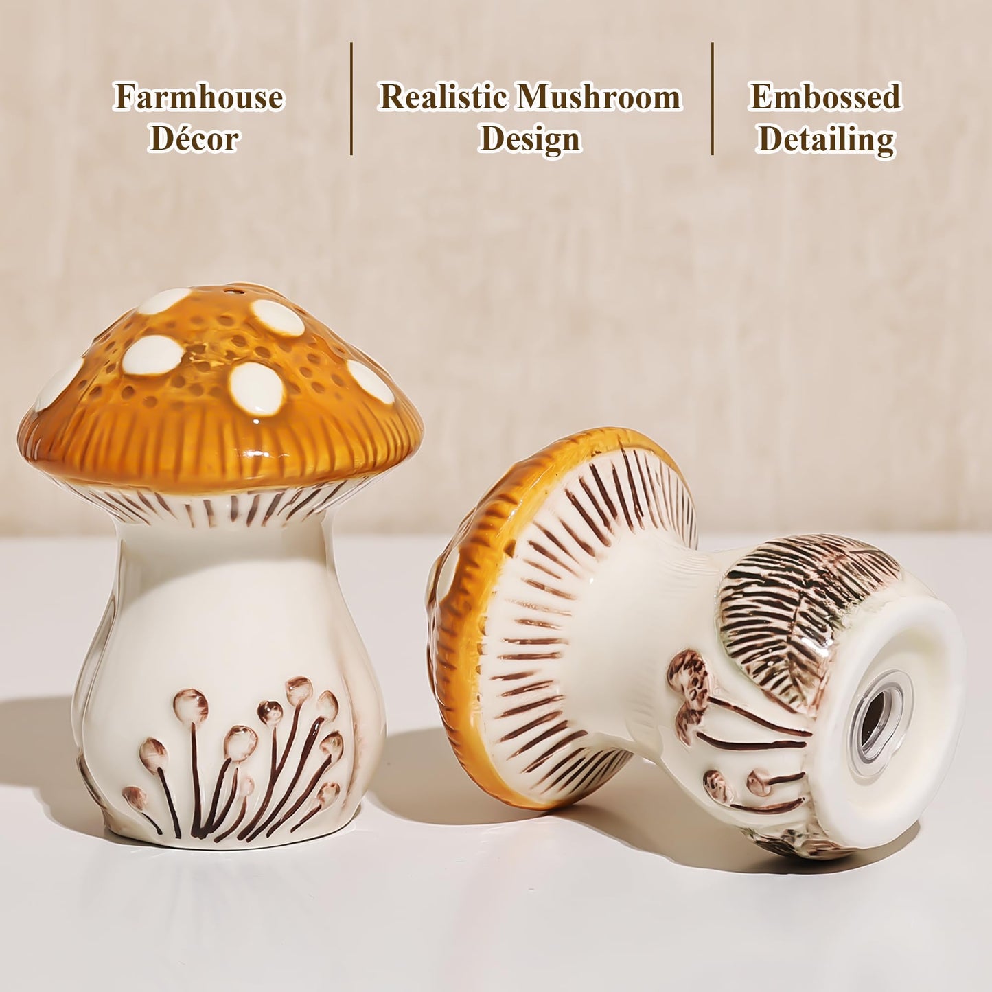 Fungi Fun Ceramic Mushroom Salt and Pepper Shakers Set – Cute and Decorative Salt and Pepper Shakers for Mushroom Kitchen Decor, Unique Hand-Painted Spice Containers for Table or Countertop