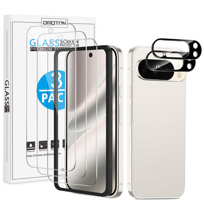 OMOTON 3+2 Pack for Google Pixel 9 Pro Screen Protector, 3 Pack Tempered Glass Screen Protector & 2 Pack Camera Lens Protector for Pixel 9 Pro 2024 6.3-inch, Case Friendly (Not for Pixel 9/9 Pro XL)