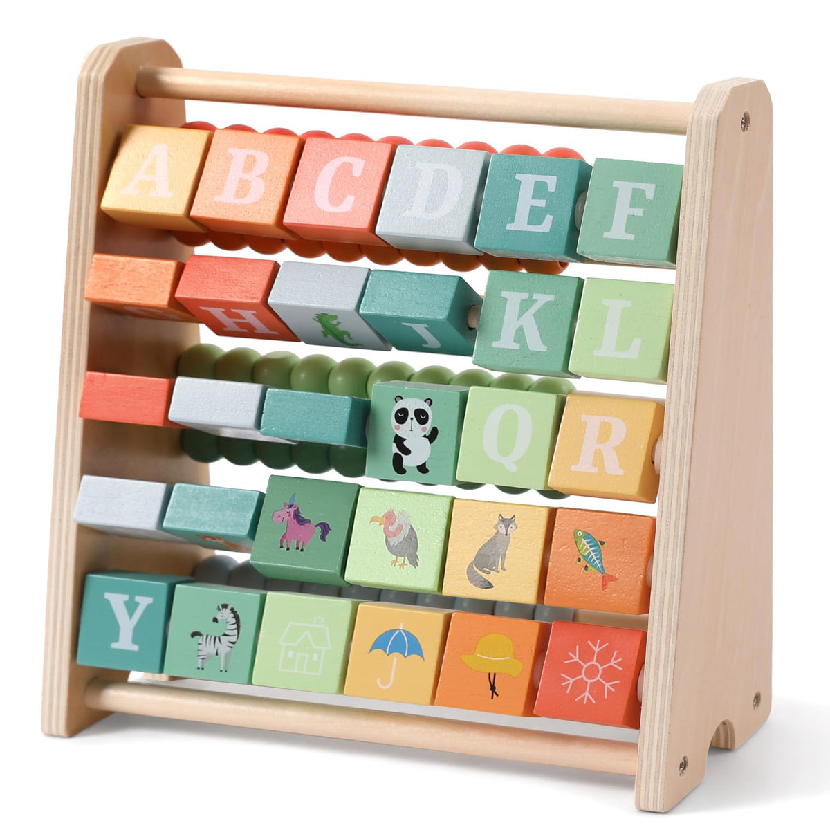 FReniland Wooden Activity Cube - Double-Sided Abacus & Alphabet Flip Tiles for Toddlers 18M+, Educational Counting Toy for Preschool and Homeschool Learning