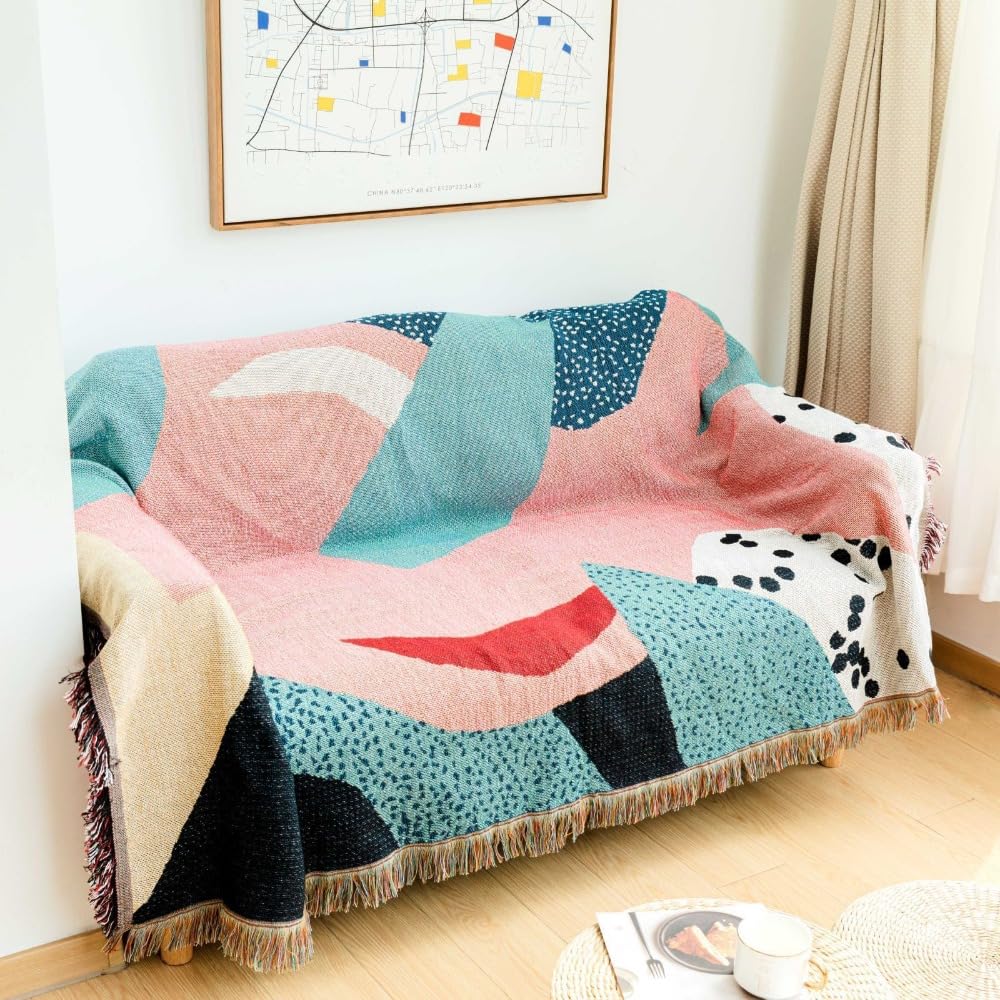 Cuiforest Throw Blanket for Chair Sofa Camping Blanket Multifunctional Tapestry Decorative -Reversible Comfy Breathable All Seasons Couch Bedroom Decor (Pink)