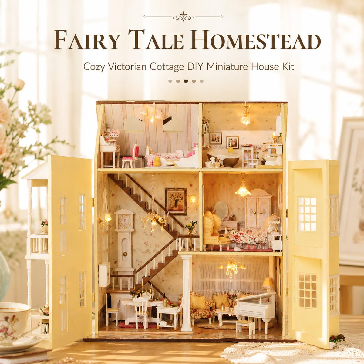 Roroom DIY Miniature House Kit, Fairy Tale Homestead Dollhouse Kit