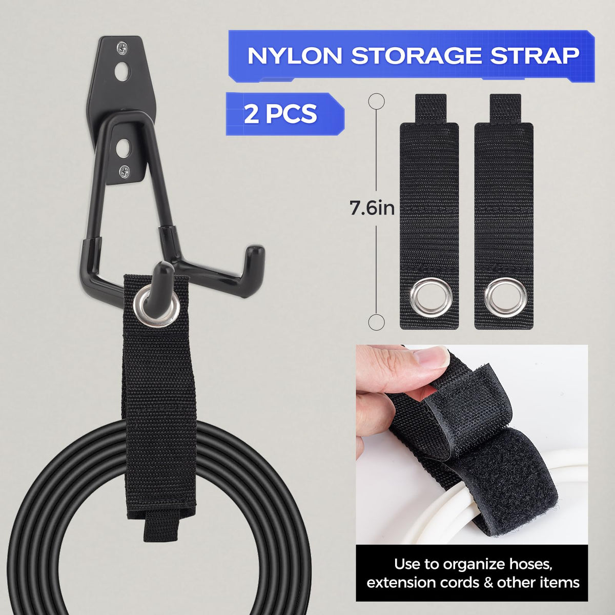 24 Packs Garage Storage Hooks, Heavy Duty Garage Hooks with Nylon Straps, Wall Mount Tool Organizer Hooks for Ladders, Bikes, Tools, Hoses, Suitable for Concrete, Brick, Wooden, Plaster Walls