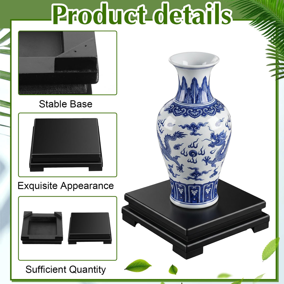 moheaaei 2 Pcs Square Wooden Display Stand, 6.9" x 6.7" x 2" Wood Display Base Square Vase Riser Teapot Aquarium Lamp Base Home Decoration