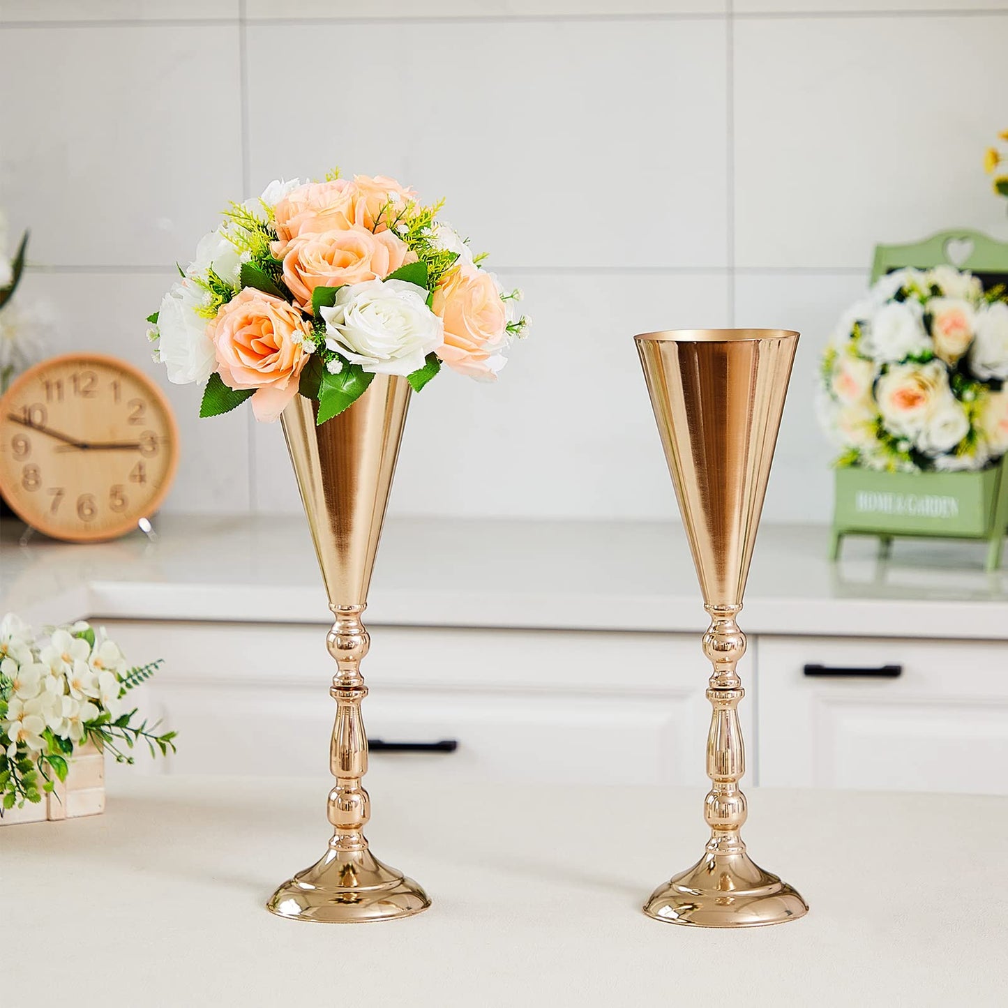 Amylove 10 Pcs Wedding Centerpieces Tall Vases - 21.7 Inch Gold Crystal Geometric Flower Stand, Elegant Table Decor for Wedding Reception, Party, Banquet, Hotel Decorations (16.5 Inch,Classic)