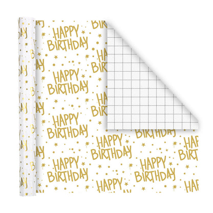 Lenpel Birthday Wrapping Paper Roll 3-Pack, 17 x 200 Inch Gift Wrap in Pink, Green & Gold, Birthday Wrapping Paper for Women, Kids and Adults, Perfect for Birthday Gift Wrapping
