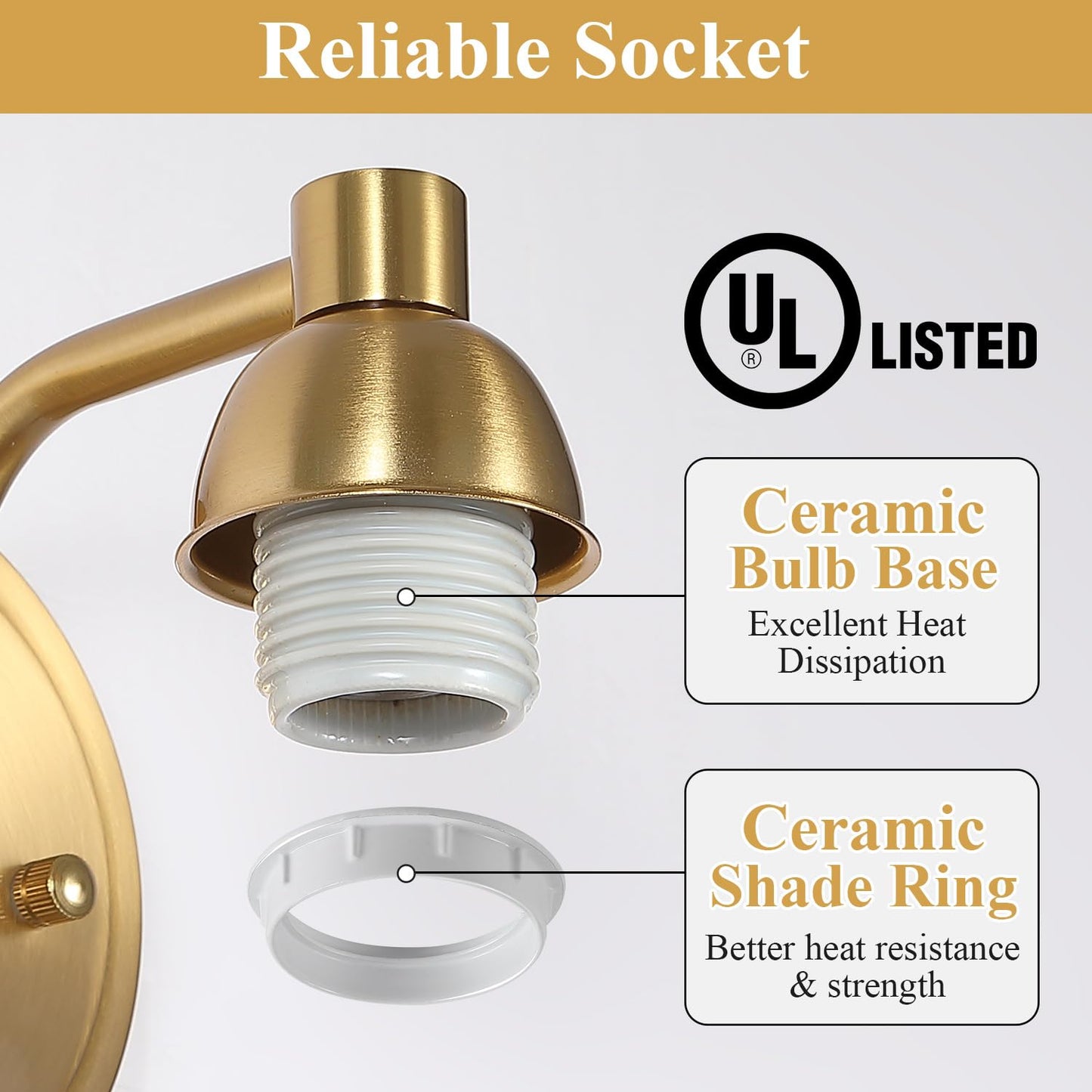 Mecgirn Gold Milk Glass Wall Sconces, 1 Pack Hardwired Indoor Wall Light Fixtures for Living Room, Hallway, Bedroom, Ceramic E26 Sockets (Bulbs Not Included)