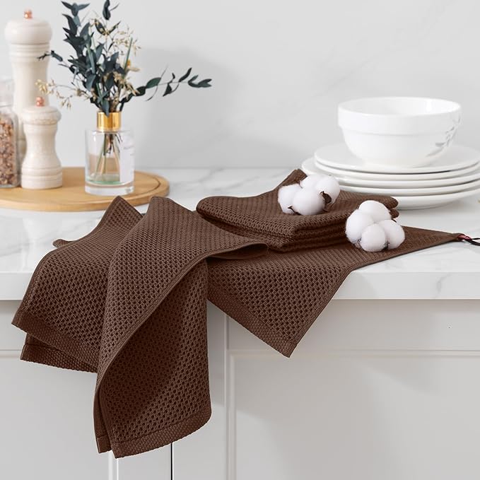 Kitinjoy 100% Cotton Kitchen Dish Cloths, 6 Pack Waffle Weave Ultra Soft