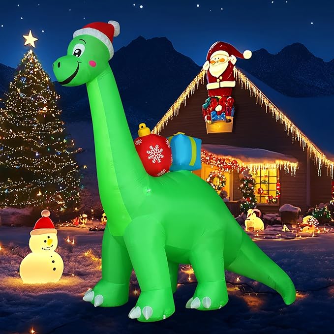 Onory 10 FT Christmas Inflatables Outdoor Decorations Inflatable Christmas Dinosaur with Build-in LEDs Blow up Holiday Decorations for Yard Garden Outdoor Indoor Decor