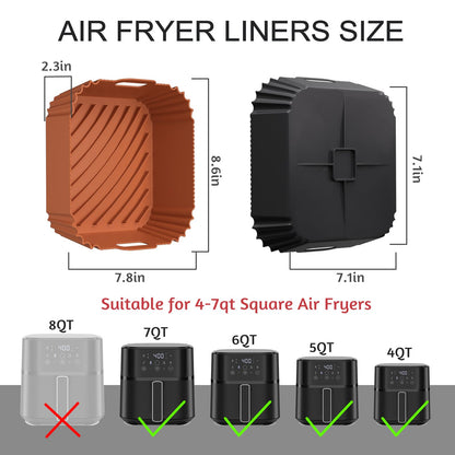 Air Fryer Silicone Liners 2 Pack, Reusable Square Air fryer Basket Liners, 4-7Qt Silicone Baking Tray for Instant Air fryer, Oven Microwave Pot Accessories, Food Grade Kitchen Gadgets