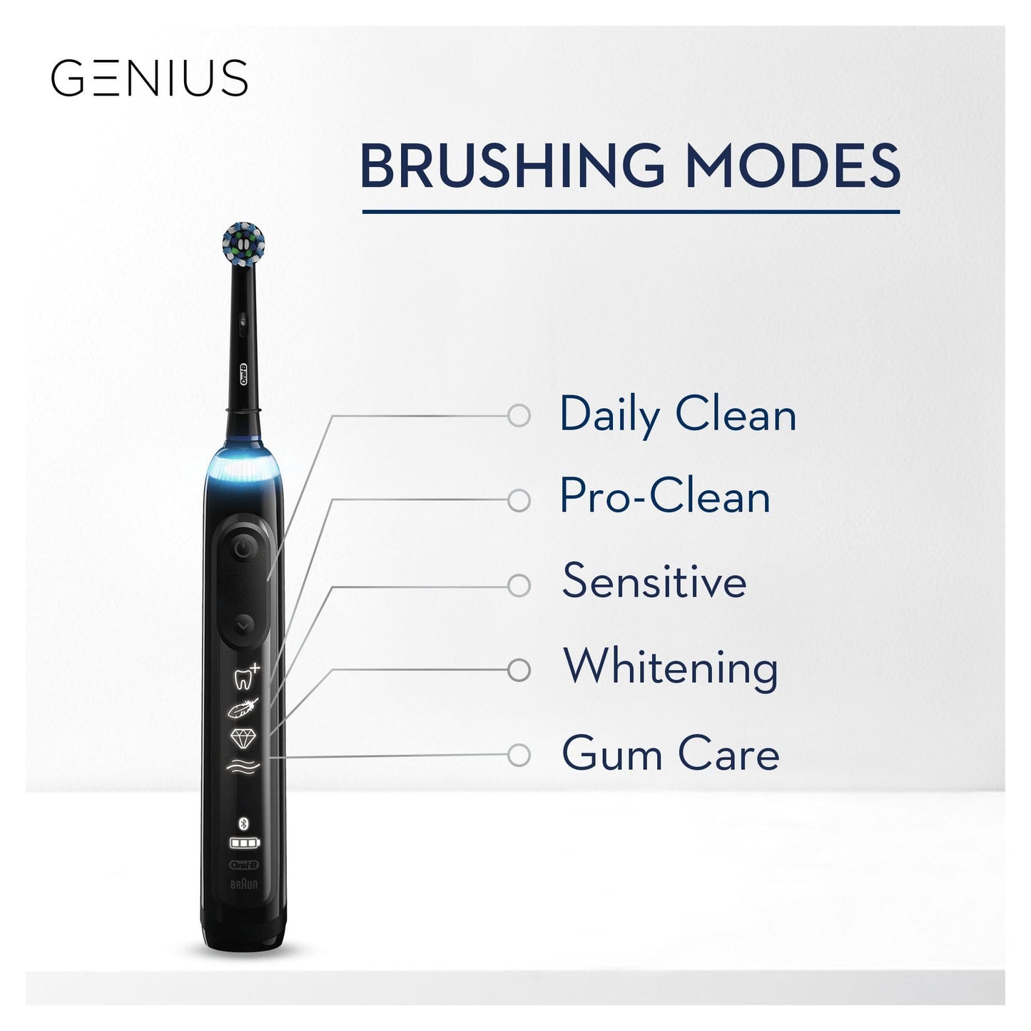 Oral-B Genius Electric Toothbrush with Artificial Intelligence, Gifts For Women / Men, App Connected Handle, 3 Toothbrush Heads & Travel Case, 5 Modes, Teeth Whitening, 2 Pin UK Plug, 8000