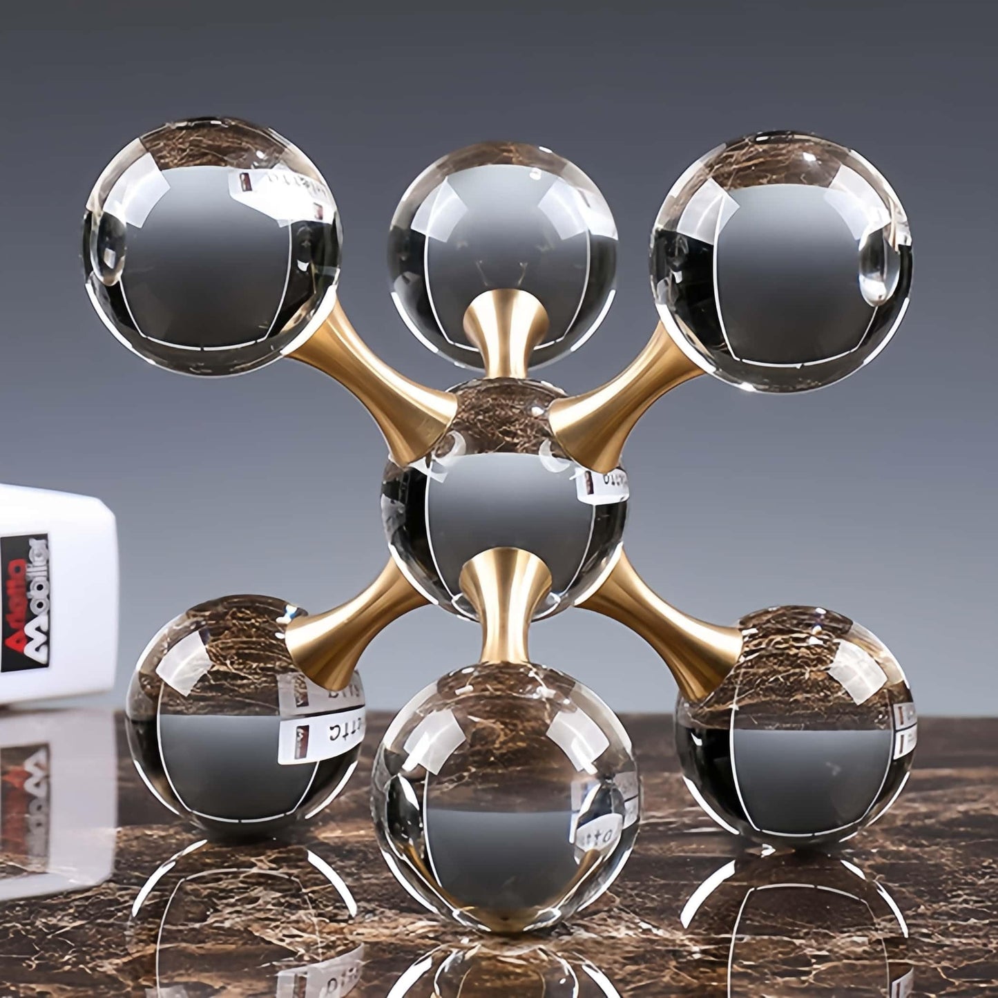 GyOnyx 5.5 inch Transparent Golden Crystal Ball, Modern Western House Decorations Aesthetic, Gold Table Decor for Living Room, Office, Bookshelves, Bedroom, Coffee Table and More, Great Gift Ideas