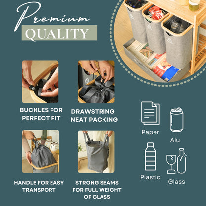 Terratur 4 Section Recycling Bin for Kitchen – Trash and Recycle Bin Combo for Paper, Plastic, Cans – Indoor Recycling Station – Large Kitchen Trash Can – Office Trash and Recycle Bin Organizer