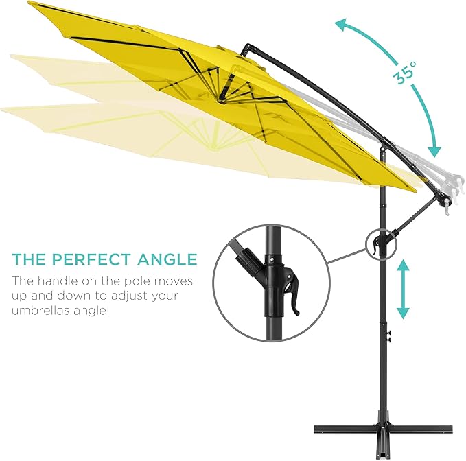 Best Choice Products 10ft Offset Cantilever Hanging Market Patio Umbrella, 8 Sturdy Ribs, Easy Adjustment - Yellow