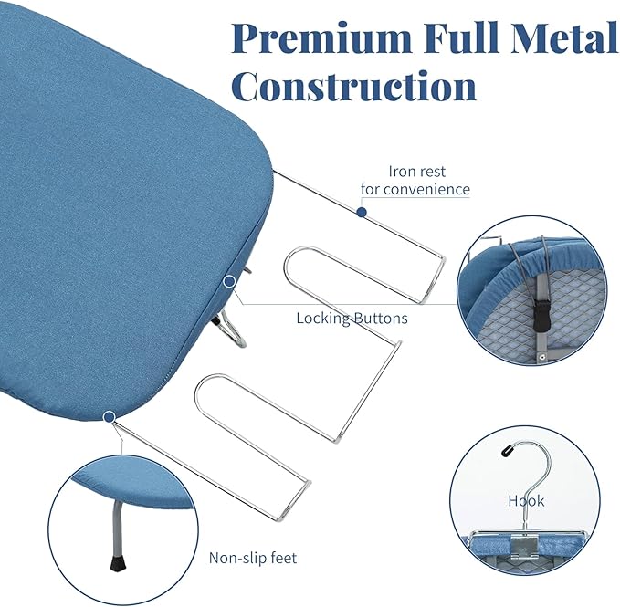 Metal Foldable Iron Board with Iron Holder, RAINHOL Small Ironing Board