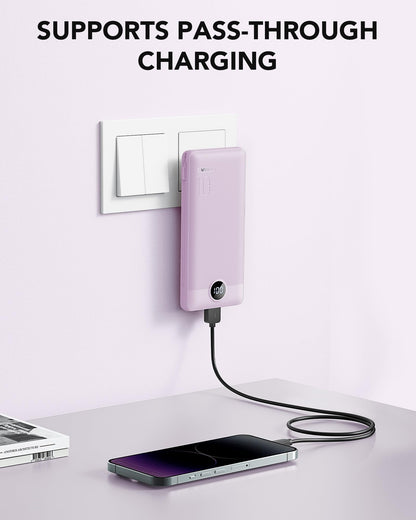 VRURC Portable Charger Built-in Cables and AC Wall Plug, USB C Power Bank 10000mAh, Travel Essentials Phone Charger Compact Lightweight External Battery Pack for Smart Phones, Tablets etc-Pink