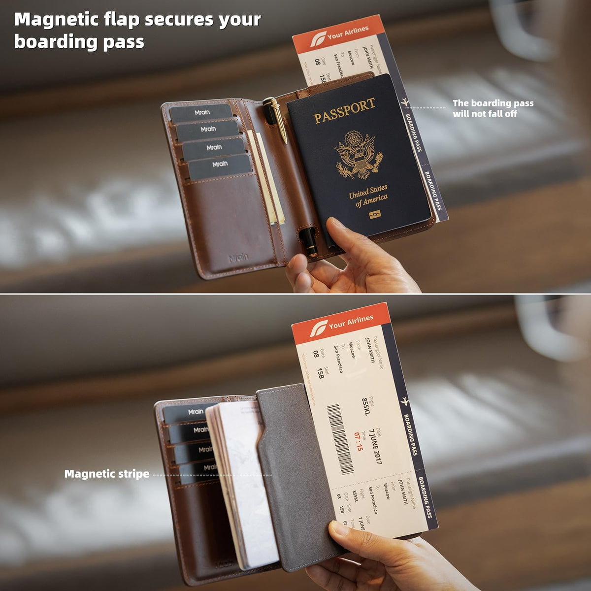 Mrain Luxury RFID Blocking Genuine Leather Passport Holder Passport Wallet for Travel Dark Brown