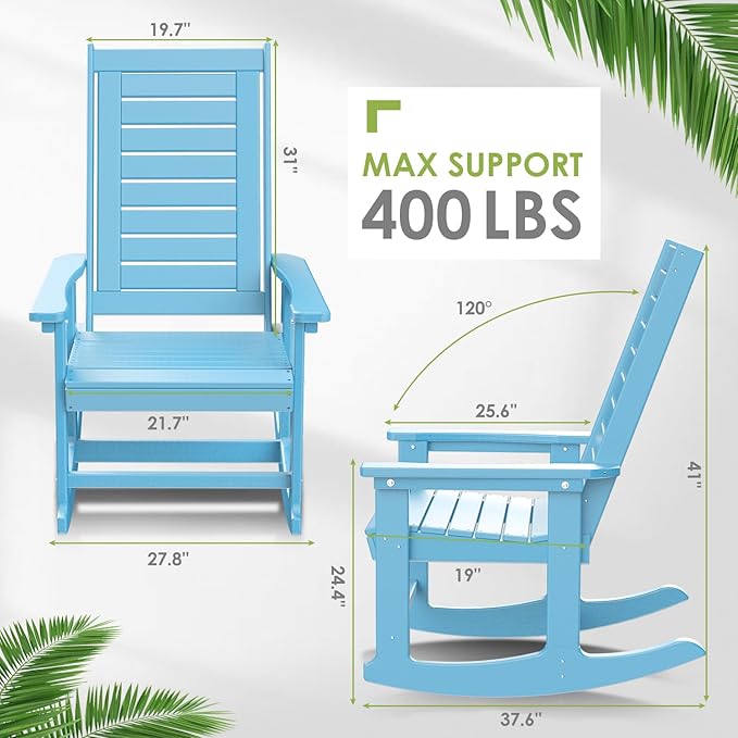 GREENVINES Outdoor Rocking Chairs | Set of 2 | Porch Rocker | HDPE Plastic | Arctic | Oversized Rockers | High Back | Big & Tall | Ladder Back | for Patio Outside Backyard Balcony Garden