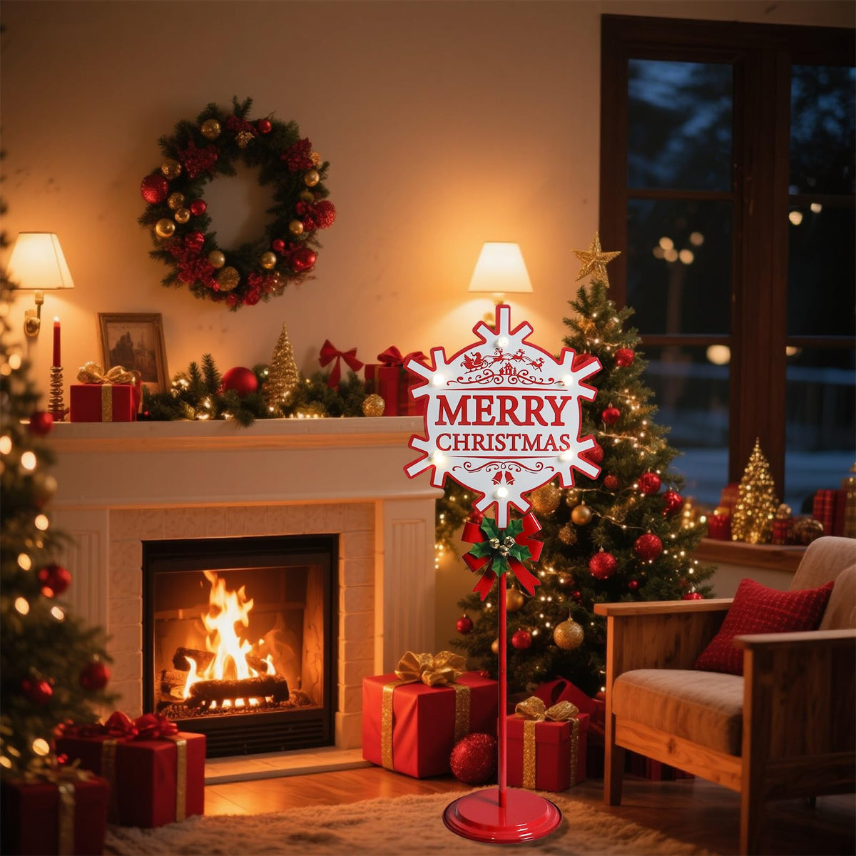 Merry Christmas Sign with LED Light Battery Operated with Timer Christmas Signs with Base Xmas Holiday Decorations Patio Lawn Yard Outdoor Display Decor