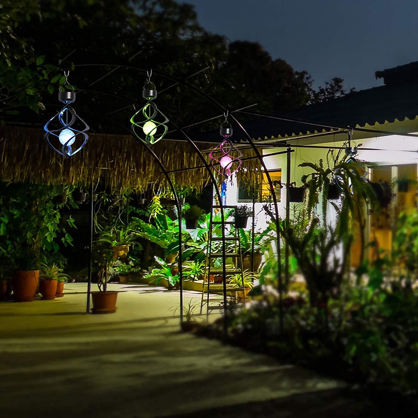 Powstro Solar Hanging Crystal Ball LED Lamp for Lawn Garden Outdoor Decor