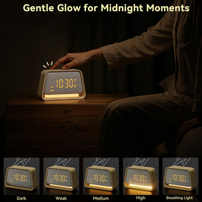 Vivilumens Wooden Alarm Clock White Noise Sound Machine for Sleep 10 Soothing Sounds 10 Natural Sounds for Adults Sleeping Digital Dimmable Night Light Gentle Clock for Bedroom Dual Alarm Ideal Gift