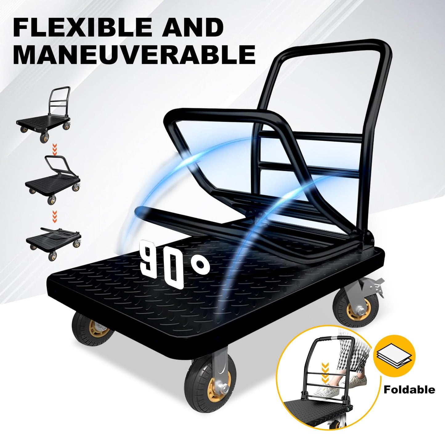 Heavy Duty Platform Truck Flat Cart Hand Trucks,1500 to 2000Lbs Steel Push Cart Dolly with Brake Design, 36 x 24in or 27x19in Large Flatbed Black Trolley (BL, 36X24 Large)