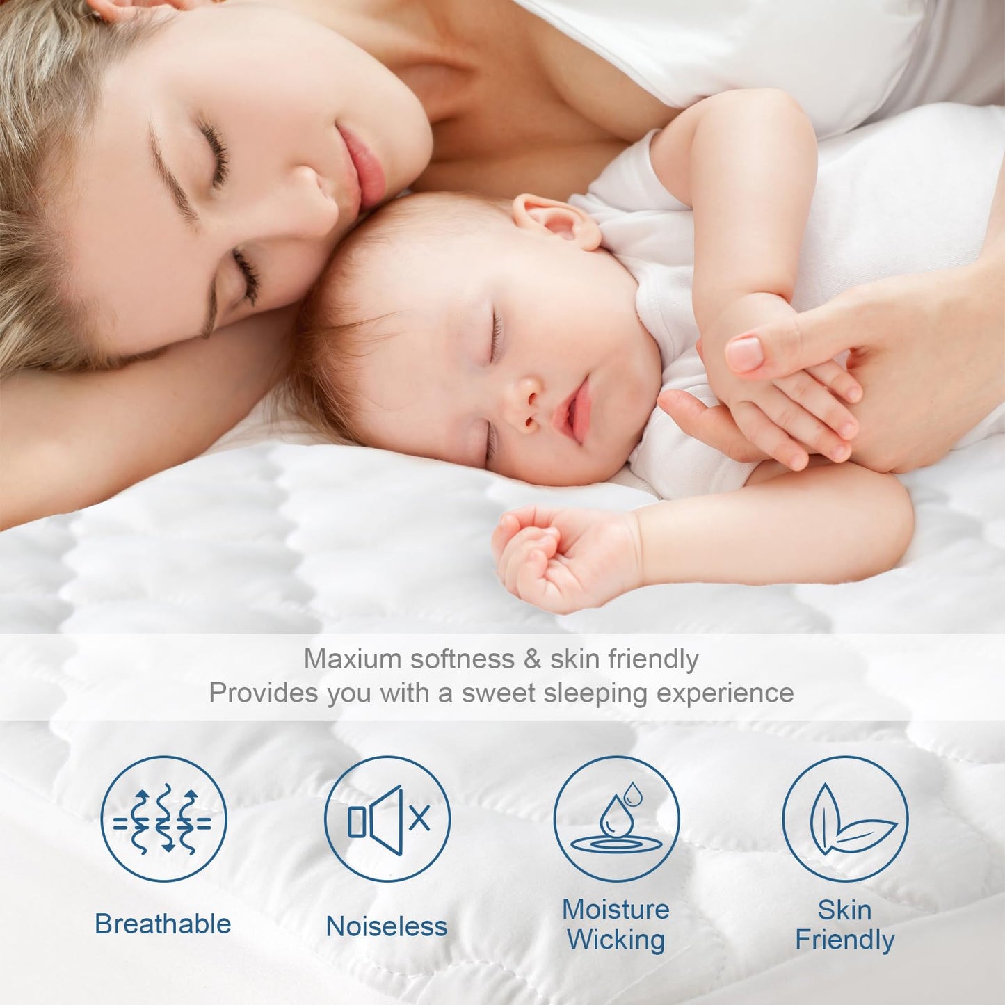 2 Pack Twin Mattress Protector Pad Waterproof Quilted, Breathable & Cooling Twin Size Mattress Cover Fitted for Kids with Deep Pocket Up to 14" for Single Bed, (White)