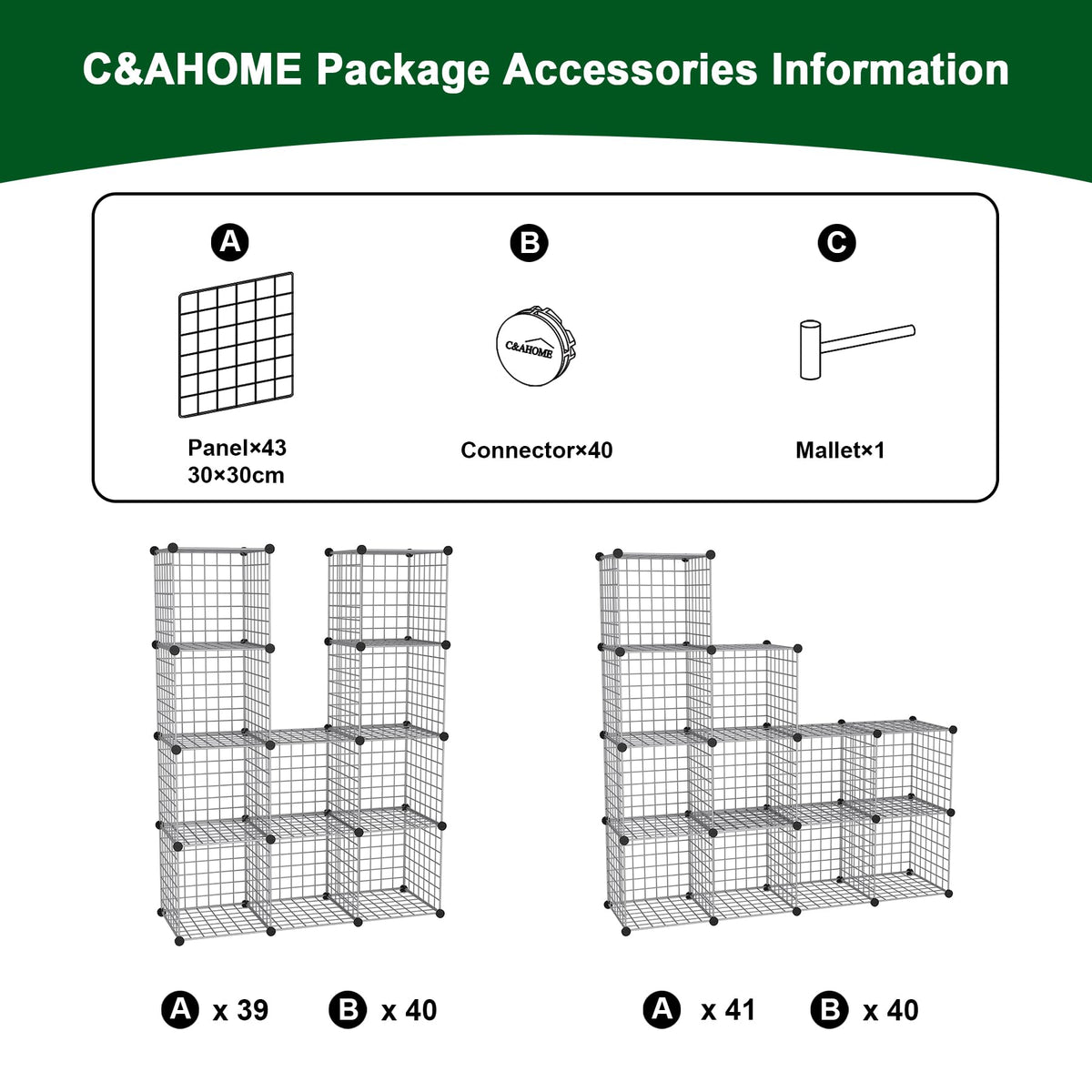 C&AHOME Wire Cube Storage, 12 - Cube Organizer Metal C Grids, Modular Shelves Units, Closet Organizer, Ideal for Home, Office, Living Room, 36.6”L x 12.4”W 48.4”H, Silver Gray UWCS3012G