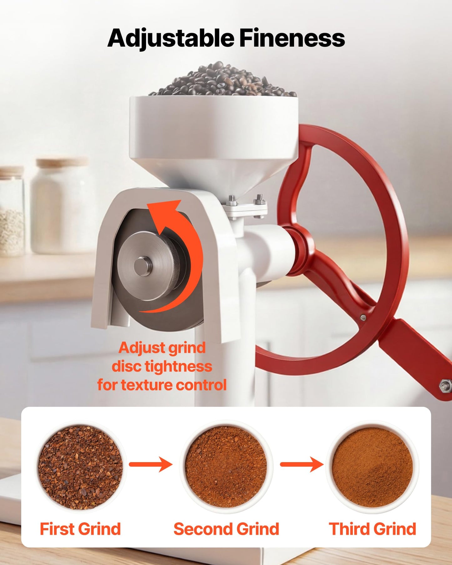VEVOR Manual Grain Mill with Flywheel, Hand-Crank Corn Grinder, Heavy-Duty Carbon Steel Wheat Grinding Mill with Adjustable Fineness & 0.53 Gallon Hopper for Grains Spices Coffee Beans Nuts